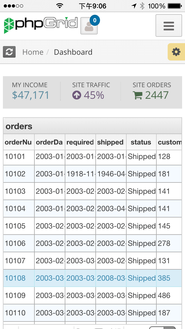 phpGrid Bootstrap is mobile friendly.
