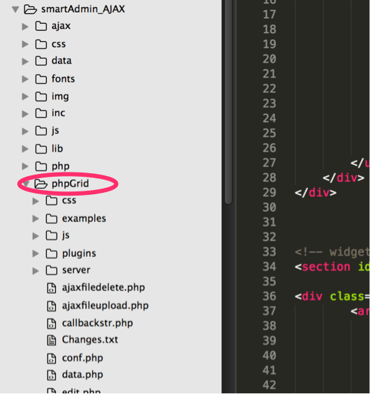 phpgrid bootstrap folder structure