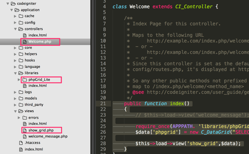 phpGrid-Codeigniter-code