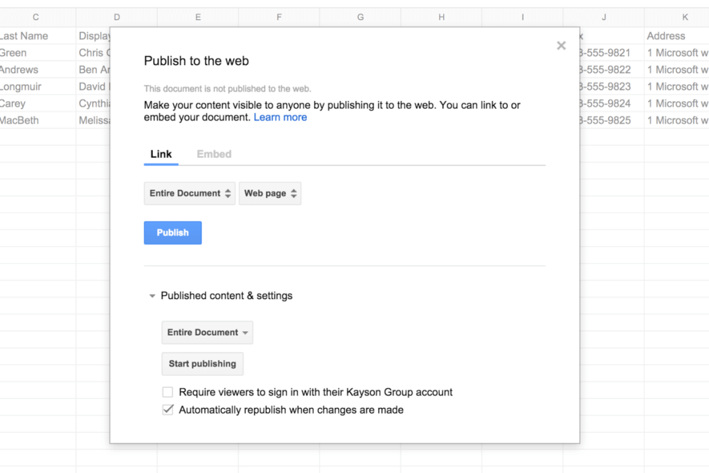 google-spreadsheet-publish