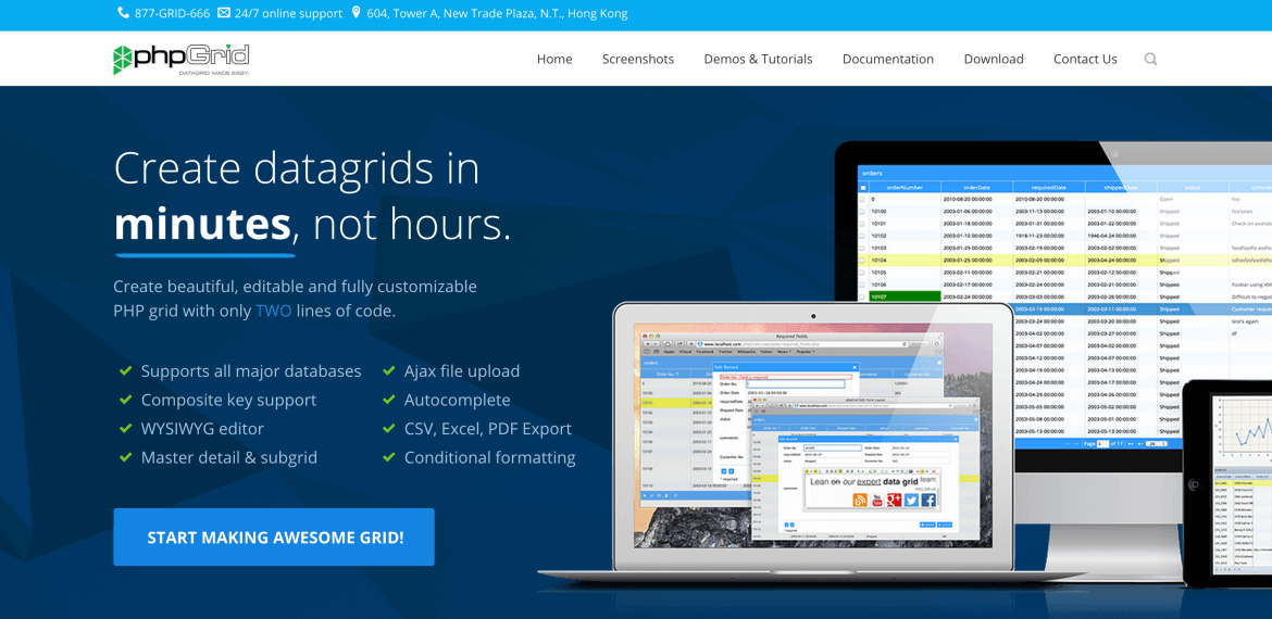 phpgrid homepage screenshot