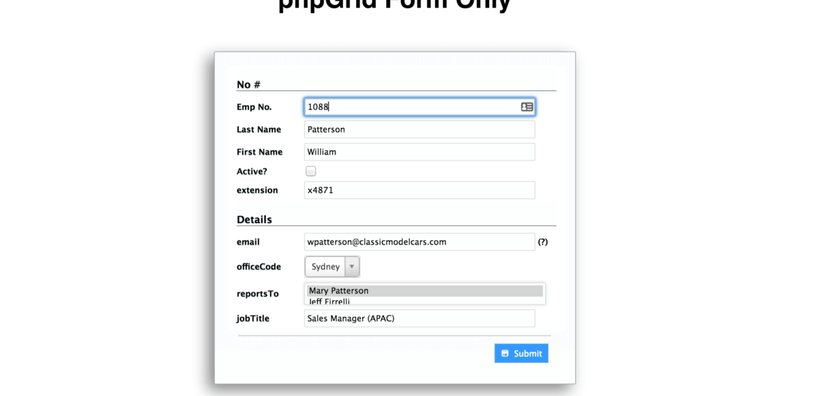 phpGrid form only mode