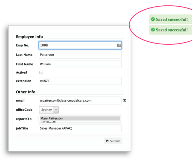 phpGrid update confirmation message
