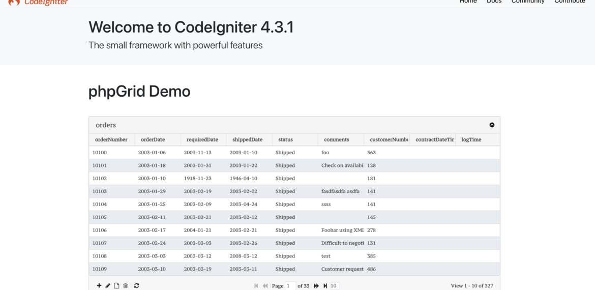 codeiginter 4 phpgrid