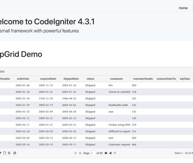 codeiginter 4 phpgrid