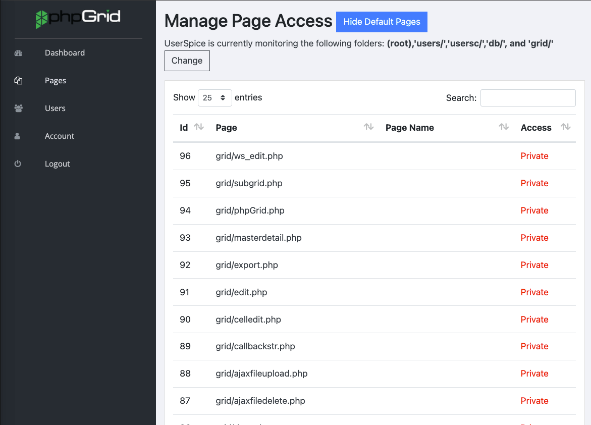 User Login Management Add On PhpGrid PHP Datagrid